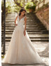 Beaded Ivory Lace Tulle Keyhole Back Glitter Wedding Dress